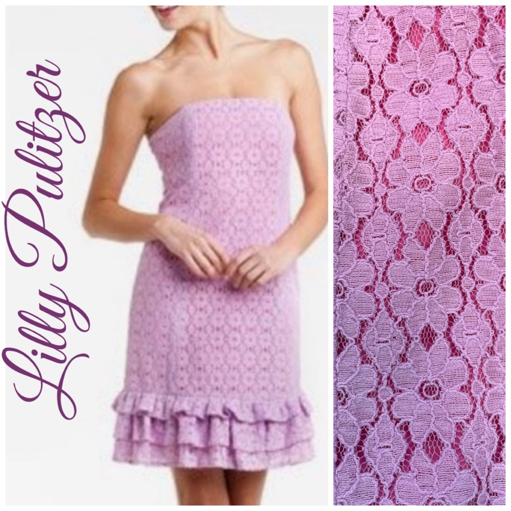 Lilly Pulitzer Franco Pink Hyacinth Petal Pusher Lace Strapless Dress Size 0 EUC